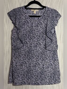 Michaels Navy, Purple, & White Ruffle Sleeve Blouse